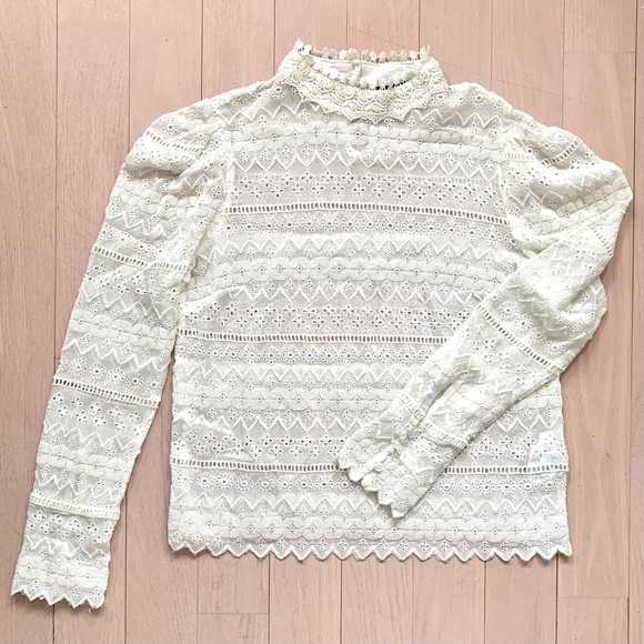 Bershka sheer lacy ivory long sleep blouse - Picture 2 of 4